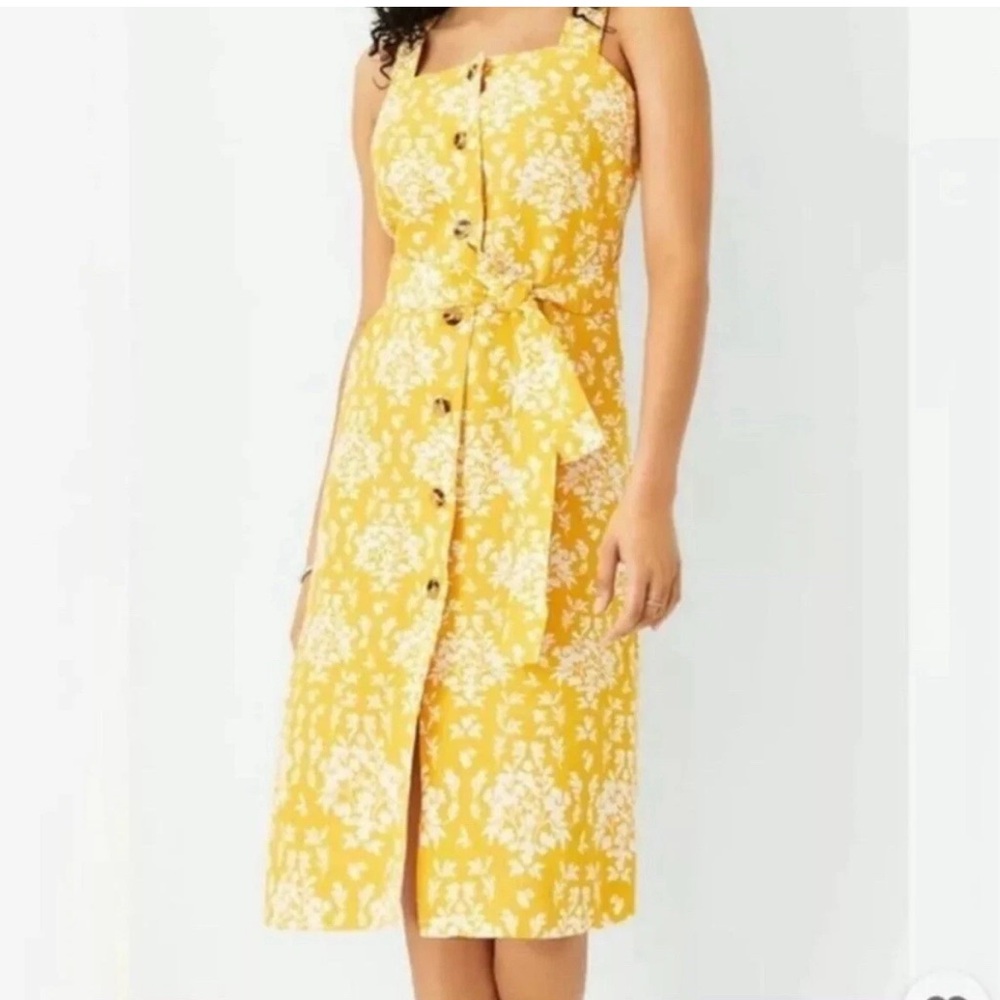 Ann Taylor Yellow Sundress Button Front Fully Lined Tie Belt Classy Size 10